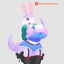 animated anthro big_breasts big_bulge bouncing_breasts breast_expansion bunny_ears bunny_girl busty_boy furry garter_straps huge_breasts male_with_breasts mp4 no_sound peanut_butter_(theycallhimcake) rabbit renangelt1 slime tagme video