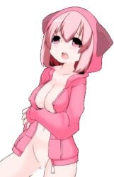 big_breasts bottomless hood hood_up hoodie hoodie_only izuyu_(panic_party) naked_hoodie open_hoodie panic_party