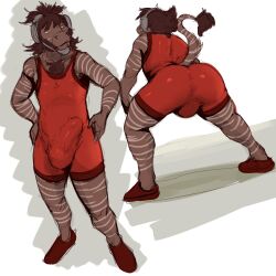 1:1 anthro asinus ass azathura balls_outline beard bulge chest_tuft donkey equid equine facial_hair genital_outline green_eyes hi_res hybrid male male_only mammal marcus_(azathura) penis_outline raised_tail scruffy solo tail tuft wrestling_singlet zebra