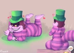 absurd_res alice_in_wonderland anthro anus ass big_butt cheshire_cat clothed clothing digital_media_(artwork) domestic_cat felid feline felis fur hi_res komodo89 lips looking_at_viewer male mammal nude puffy_anus simple_background smile solo thick_thighs