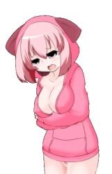 big_breasts hoodie izuyu_(panic_party) panic_party pink_hair