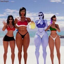 3d 4girls abs amelie_lacroix ana_amari ass asymmetrical_hair beach big_ass big_breasts bikini black_hair blizzard_entertainment captain_amari dark-skinned_female dark_skin egyptian egyptian_female fareeha_amari female female_only fit fit_female latina looking_at_viewer mature_female milf mother_and_daughter muscular muscular_female olivia_colomar overwatch overwatch_2 pharah purple_hair purple_skin skimpy_bikini sombra swimsuit tattoo thick_thighs thong vonsvaigen wet_body wet_skin wide_hips widowmaker young_ana_amari