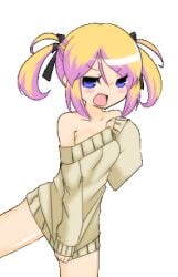 animated cumming gif improvised_sex_toy panic_party penetration rin_(panic_party) sex_toy sweater twintails