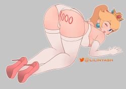 1girls all_fours animated artist_name ass ass_shake big_ass big_breasts blonde_hair blue_eyes bra breasts busty come_hither female female_only large_breasts legs lilinyash lipstick looking_at_viewer looking_back makeup mario_(series) milestone_celebration nintendo nipples one_eye_closed panties parted_lips ponytail princess princess_peach shorter_than_10_seconds shorter_than_30_seconds sideboob skindentation smile tagme thighhighs thighs top-down_bottom-up underwear video voluptuous white_background white_panties wink