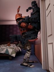 2023 3d_(artwork) against_surface against_wall anal anal_sex animatronic bed bedroom bedroom_sex big_penis blender_(software) bonnie_(fnaf) canid canine digital_media_(artwork) door duo eye_contact five_nights_at_freddy's five_nights_at_freddy's_4 fox foxy_(fnaf) furniture genitals holding_partner humanoid lagomorph leg_hug leporid looking_at_another looking_at_partner machine male male/male mammal nightmare_bonnie nightmare_foxy penetration penile penile_penetration penis penis_in_ass penis_on_butt plushie rabbit robot scottgames tagme