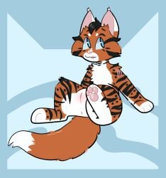 anus catboyjail domestic_cat fan_character felid feline felis female feral fur genitals hi_res mammal orange_body orange_fur pawpads pink_pawpads pink_pussy presenting presenting_anus presenting_pussy pussy solo stripes warriors_(cats)