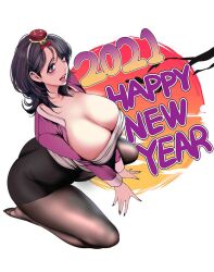 2021 ass brave_new_world cleavage hair_ornament happy_new_year huge_breasts mature mature_female mo_yun-jeong short_hair tongue_out yoongonji