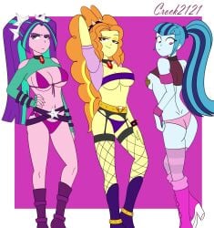 3girls adagio_dazzle aria_blaze armpits arms_behind_head armwear artist_name artist_signature ass belt boots bottomwear bra breasts choker cleavage clothing crock2121 crock21211 curvy equestria_girls female female_only fishnets friendship_is_magic hand_on_hip hasbro high_heel_boots human humanized jewelry makeup my_little_pony nipple_tape panties partially_nude pasties ponytail pose simple_background skimpy skimpy_clothes sonata_dusk stockings the_dazzlings thighhighs topwear trio trio_focus twintails two_tone_hair underwear