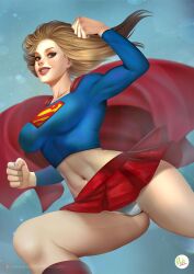 1girls 2023 ass big_ass big_breasts blonde_hair blue_eyes blue_hair breasts dc dc_comics didi_esmeralda female female_only flying kara_danvers kara_zor-el kryptonian light-skinned_female panties supergirl superman_(series) thick_thighs upskirt wide_hips