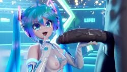 1boy 1girls 3d after_oral big_penis blue_eyes blue_hair dark-skinned_male dark_skin hatsune_miku holding_penis huge_cock interracial light-skinned_female light_skin mantis_x open_mouth pale-skinned_female pale_skin penis smile smiling twintails visible_nipples vocaloid young