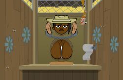 angry ass ass_focus ass_grab ass_up background barefoot bubble_butt cartoon_network dark-skinned_female dark_hair dark_skin female glory_hole glory_wall hat jasmine_(tdi) jk94 legs_held_open pussy solo_female stuck stuck_in_wall tagme through_wall total_drama:_pahkitew_island total_drama_island