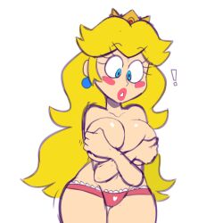 ! breasts clothing female mario_(series) monamania panties princess_peach solo topless