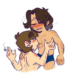 blushing brown_hair cigarette_holder eddsworld eyes_closed licking_breast male male/male nipple_play patryck_(eddsworld) paul_(eddsworld) tagme