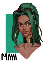 barchode bust choker digital_media_(artwork) digital_painting_(artwork) green_hair hoop_earrings hoop_earrings_oversized maya_(barchode) portrait