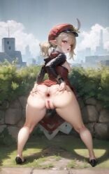 1girls ai_generated anus ass ass_grab blonde_hair clothing dress elf from_behind genshin_impact hat klee_(genshin_impact) looking_at_viewer open_mouth pointy_ears pussy pussy_juice red_eyes short_hair spread_anus stable_diffusion thick_thighs wide_hips