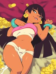 1girls aetherion_art big_breasts black_hair chel clothing female female_only latina lipstick loincloth long_hair lying_on_back red_lipstick safe sfw solo the_road_to_el_dorado