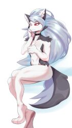 anthro breasts canid canine canis collar covering covering_breasts female helluva_boss hi_res loona_(helluva_boss) mammal miscuitsxd nude red_eyes sitting wolf