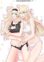 2girls black_bra black_lingerie black_panties blonde_hair blue_eyes bra breasts cat_keyhole_bra cat_keyhole_lingerie cat_lingerie cleavage_cutout female female_only gambier_bay_(kantai_collection) groping_breasts hairband hand_in_another's_panties hand_in_panties hand_on_breast iowa_(kantai_collection) kantai_collection kneeling large_breasts lingerie long_hair midriff navel painted_fingernails panties side-tie_panties takase_asagiri twintails white_bra white_lingerie white_panties yuri