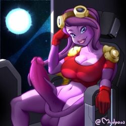 1futa 2019 alien alien_girl awesomenauts balls big_balls big_breasts bottomless breasts clothed clothing coco_nebulon erection futa_only futanari gloves huge_cock humanoid humanoid_penis long_hair looking_at_viewer mudpow partially_clothed penis pseudo_hair purple_hair purple_skin second-party_source sitting solo