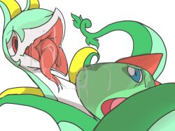 anthro bodily_fluids bovid caprine coiled_up duo forced generation_5_pokemon hybrid lizzard male mammal nintendo oskar_(2ndvoice) pokemon pokemon_(species) saliva serperior sheep soft_vore sweat unwilling_prey unwilling_vore vore