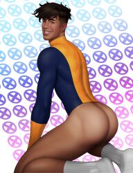 ass back_muscles bottomless butt drawnpr0n hispanic hispanic_male latino looking_at_viewer looking_back male male_only marvel muscles muscular muscular_male on_knees roberto_da_costa smiling_at_viewer sunspot_(x-men) tanlines x-men