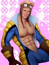 abs big_bulge bulge cannonball_(x-men) drawnpr0n huge_bulge looking_at_viewer male male_only marvel muscles muscular muscular_male open_bodysuit pecs samuel_guthrie sitting smiling_at_viewer smooth_chest smooth_skin unzipped_bodysuit x-men