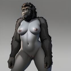 ai_generated anthro ape breasts carnivalecloudmuncher cleft_of_venus dezgo_ai female furry gorilla innie_pussy navel nipples nude original primate pussy solo standing tagme