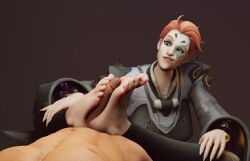 3d 3d_(artwork) barefoot big_feet feet female foot_fetish footjob footjob_with_legwear girl long_fingernails long_nails male moira overwatch overwatch_2 penis sasa woman