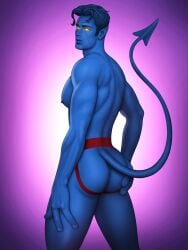 ass ass_grab blue_skin butt butt_grab drawnpr0n glowing_eyes jockstrap kurt_wagner looking_at_viewer looking_back male male_only marvel muscles muscular muscular_male nightcrawler pointy_ears tail x-men