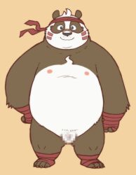 2023 anthro band-aid bandage bear belly black_body black_nose censored crave_saga furry_only garouzuki giant_panda hi_res kemono male mammal nipples overweight overweight_male shaoren_(crave_saga) simple_background solo