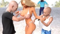 3d admiring ass assault beach big_breasts blonde_hair blue_eyes breast_grab camera clothed crowd curious forced_exposure grabbing hannah_palmer holding_hands horny_male immobilization instagram jollybizz laughing looking_at_ass looking_at_breasts looking_at_viewer model onlyfans panic people_in_background photographer powerless revealing_breasts round_ass round_breasts smile spectators string_bikini striped sunny swimsuit taking_clothes_off teenager touching_breast undressing undressing_another watch