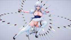 3d 3d_(artwork) 3d_model asawa blue_eyes bottomless breasts_out dildo figurine grey_hair knife knives large_breasts mikumikudance mmd pubic_hair sakuya_izayoi tagme thighhighs thighs time_stop topless touhou