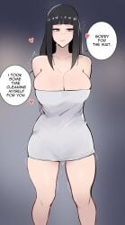 1girls absurd_res black_hair breasts dialogue embarrassed english_text female female_only hi_res hips hyuuga_hinata kisou large_breasts light-skinned_female light_skin long_hair mature_female milf naruto naruto_(series) naruto_shippuden solo text thick_thighs thighs towel towel_only wide_hips