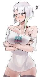 big_ass big_breasts cd_projekt_red cybernetics cyberpunk:_edgerunners cyberpunk_2077 fall_guys female female_only light-skinned_female light_skin lingerie lucyna_kushinada nude see-through shirt_only stockings studio_trigger thick_thighs tommietomm