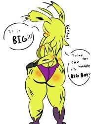 1girls ass ass_focus blush blushing blushing_ass clothed female five_nights_at_freddy's five_nights_in_anime fnia giygal hips inviting pink_panties sexy speech springtrap_(fnaf) springtrap_(fnia) yellow_body
