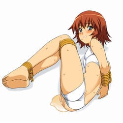 a1 barefoot blue_eyes bondage bound clothing color crying cute fat_mons feet female flat_chest kaleido_star pee_stain peeing pussy_bulge red_hair restrained rosetta_passel soles solo stain sweat tears tied toes underwear urine