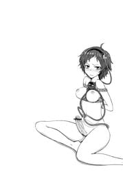 1futa arms_behind_back blush bondage breasts censor_bar censored erection eyeball frown futa_only futanari go-m hairband intersex monochrome no_testicles nude penis precum rope satori_komeiji short_hair sitting solo touhou