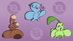 3girls big_areola big_breasts breast_size_difference breasts_bigger_than_body breasts_bigger_than_head breasts_bigger_than_torso buneary busty_feral chikorita female feral game_freak generation_2_pokemon generation_4_pokemon hi_res huge_breasts hyper hyper_breasts nintendo pokémon_(species) pokemon pokemon_(species) simple_background small_but_busty top_heavy unowo wooper