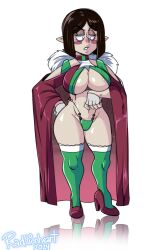 blush christmas christmas_outfit green_panties muro_(character) panties pointy_ears pubic_hair radlionheart stockings thong