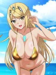 1girls big_breasts bikini blush bra breasts cleavage clothed clothing core_crystal female female_only flagman_11_(artist) mythra mythra_(xenoblade) nintendo solo xenoblade_(series) xenoblade_chronicles_2