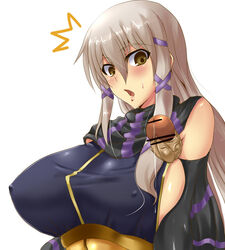 armpit_sex armpits big_breasts blush breasts brown_eyes censored clair_lasbard clothing erect_nipples erect_nipples_under_clothes grey_hair huge_breasts large_breasts outercourse penis poko_chin sideboob star_ocean