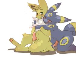 balls cum eeveelution fur furry furry_ears furry_tail gay jolteon knot kosian male nintendo no_humans pawpads paws penis pokemon pokemon_(species) tail umbreon