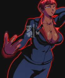 1girls big_breasts dark-skinned_female dark_skin huge_breasts king_of_fighters mature_female milf red_eyes red_hair short_hair snk solidvitoart source_request tan tan_skin thick thick_thighs vice_(kof) voluptuous voluptuous_female