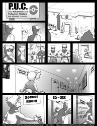 4boys chacomics comic door gay guard gym hourglass human indoors male monochrome nintendo pizza pokemon prostitution sunglasses