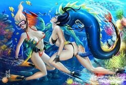 1boy 2girls anal_fingering areola atlantis bikini bikini_aside black_hair blonde_hair breast_grab breasts breasts_out bubbles closed_eyes coral_reef cum_in_pussy detailed_background drowning female fins fish green_skin group_rape imminent_rape interspecies legs_spread merman monster mouth_open multiple_girls multiple_subs nipple nipples penis peril rape ruins scuba scuba_mask sea_monster tail unconscious underwater underwater_sex vaginal_penetration webbed_hands