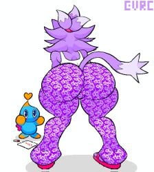 1girls anthro ass ass_focus back_view bending_over big_ass blaze_the_cat blaze_the_cat_(om) blue_body blush blushing bubble_butt cameltoe cat cat_girl chao_(sonic) clothed dipstick_hair duo evrc feline female female_focus flip_flops furry hair_ornament looking_down looking_up mobian_(species) outcome_memories purple_body purple_fur roblox roblox_game sandals sega sonic_(series) sonic_the_hedgehog_(series) sweatpants tagme tail taller_female tank_top tied_hair two-tone_body white_body white_fur wide_eyed yellow_body