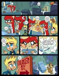 2girls brown_fur canine cartoon_network comic dukey female glasses human jab johnny_test johnny_test_(series) johnny_testicles male mary_test peeing red_hair rick_fields sisters susan_test test_twins twins