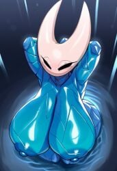 ai_generated anthro areola arthropod big_areola big_breasts big_nipples blush breasts clothing female hands_behind_head hellsonger hi_res hollow_knight hornet_(hollow_knight) huge_areola huge_breasts insects mouthless nipples non-mammal_breasts partially_submerged puffy_areola puffy_nipples solo team_cherry water