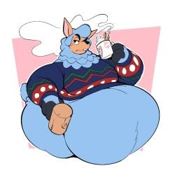 animal_crossing anthro belly big_belly bootfromtv cyrus_(animal_crossing) dilf fat fat_belly hot_cocoa male male_only morbidly_obese morbidly_obese_male obese obese_male overweight_male ugly_sweater