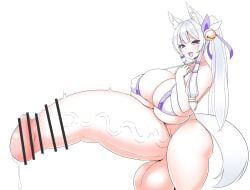 1futa accessory animal_humanoid ass balls bell big_breasts big_butt blue_eyes blush bodily_fluids bottomless bra breasts canid canid_humanoid canine canine_humanoid censored clothed clothing cum cum_drip dripping erection fox_humanoid futa_only futanari futon_(artist) genital_fluids genitals gynomorph hair hair_accessory hi_res huge_balls huge_breasts huge_thighs humanoid hyper hyper_balls hyper_genitalia hyper_penis intersex light-skinned_futanari light_skin mammal mammal_humanoid mostly_nude open_mouth penis simple_background smile solo standing tail thick_thighs tongue tongue_out underwear vein veiny_penis white_hair